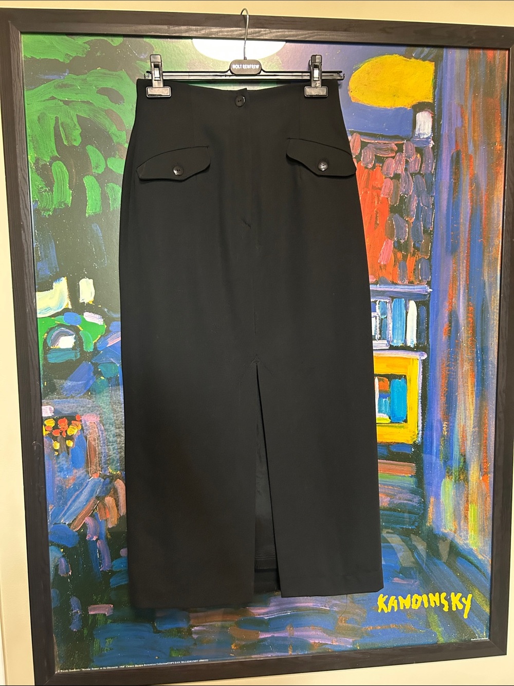 Women’s Vintage John Rocha Black Midi Pencil Skirt with Front Slit 100% wool